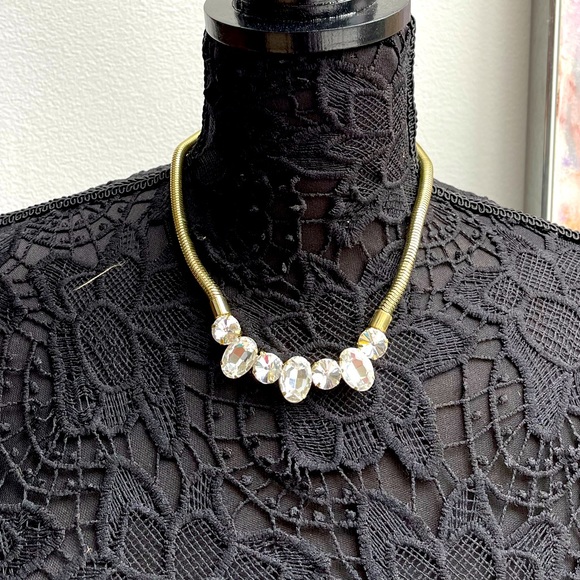 Talbots Necklace Rhinestone Chunky GoldTone Snake Chain Extension Necklace white - Picture 3 of 3